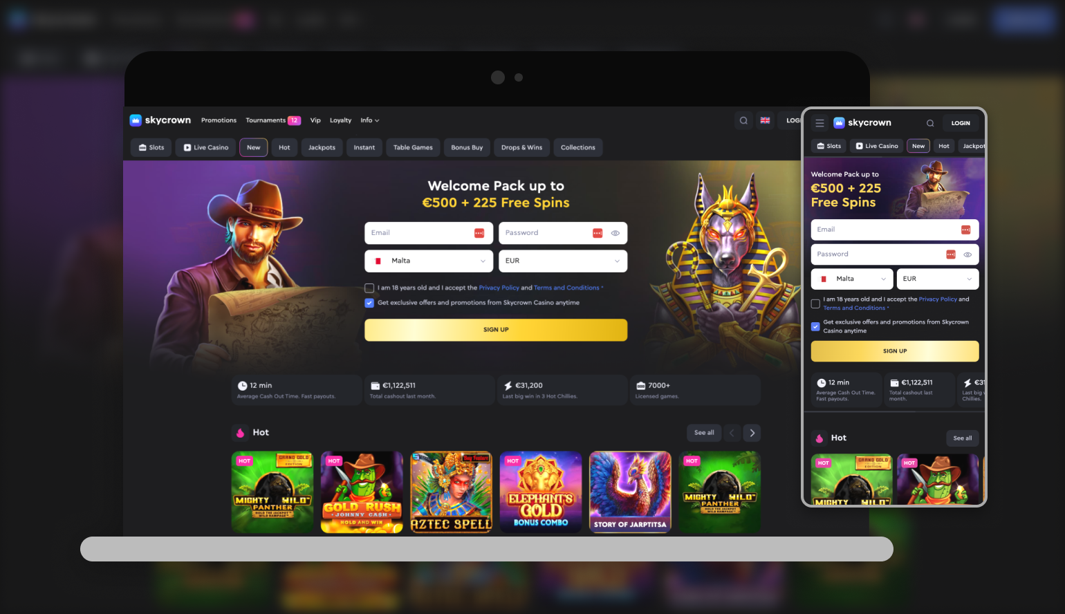 Sky Crown Casino platform overview showing game selection