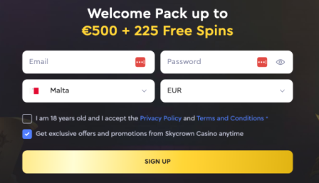 Sky Crown Casino login screen interface