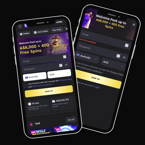 Sky Crown Casino mobile app login screen